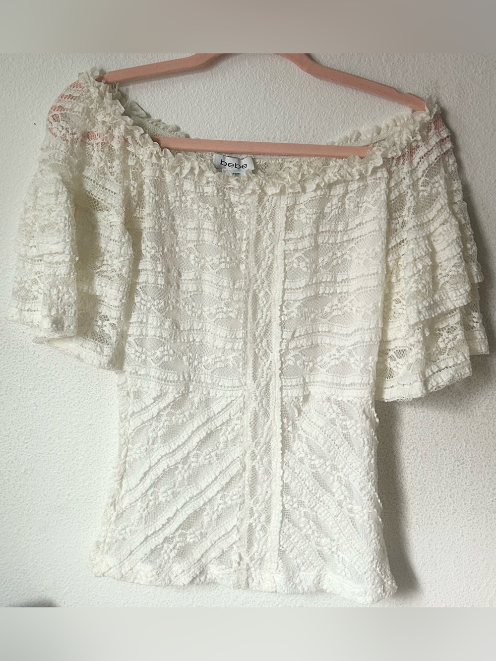 BeBe White Off-Shoulder Lace Top